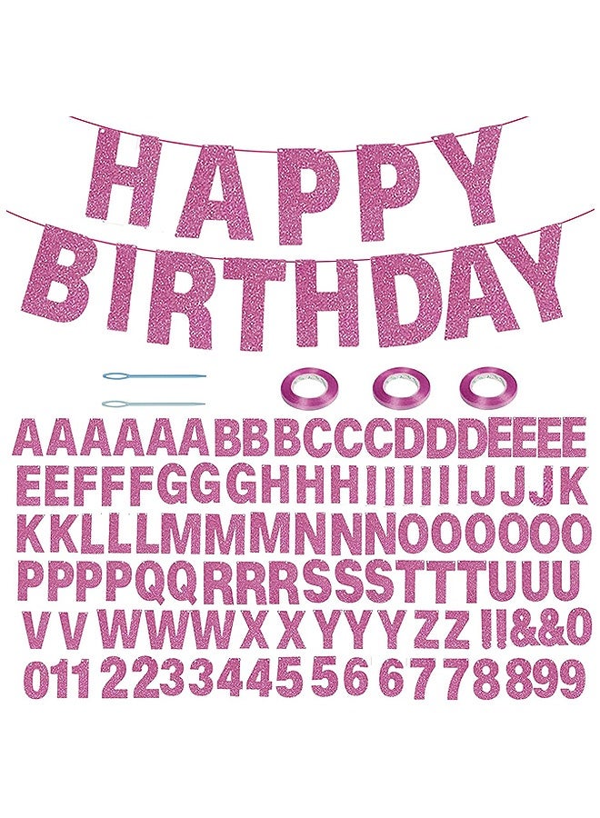 إم إكس إن مجموعة لوازم حفلات أعياد الميلاد، 116 قطعة من اللافتات اللامعة القابلة للتخصيص من أجل ديكور شخصي لعيد ميلاد المرأة، لافتة مخصصة تتضمن 111 حرفًا ورقمًا و3 حبال و2 جهاز خيط (وردي) - Image 1