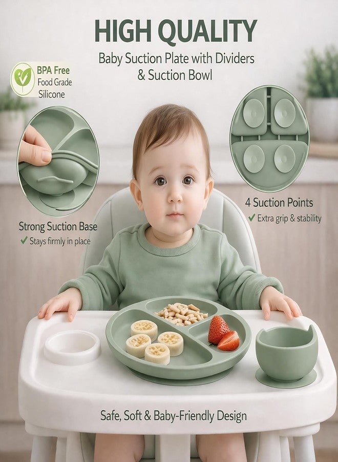 AMIRATE Silicone Baby Feeding Set for Kids BPA-Free Tableware Kit for Babies & Toddlers Self Feeding Kit Green - Image 3
