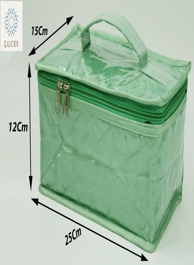 LUCES Satin Women'S Makeup Kit Travel Jewellery Organizer Necklace Zipper Pouches Ring Earring Tops Studs Travelling Make Up Kit With 6 Pouch Bag Case (Mint, Large) - Image 5