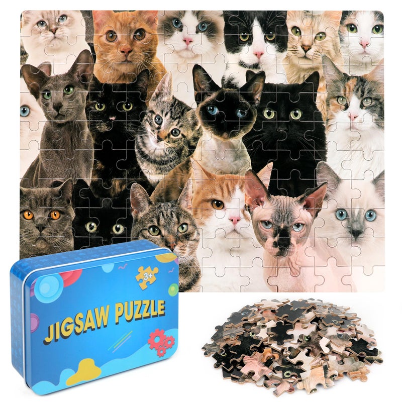 LELEMON 100 Pieces Cute Cats Jigsaw Puzzle for Kids Ages 48 Multicolor Cats Puzzles in a Metal Box Children Girls Boys Learning Educational Puzzles Toys - Image 3