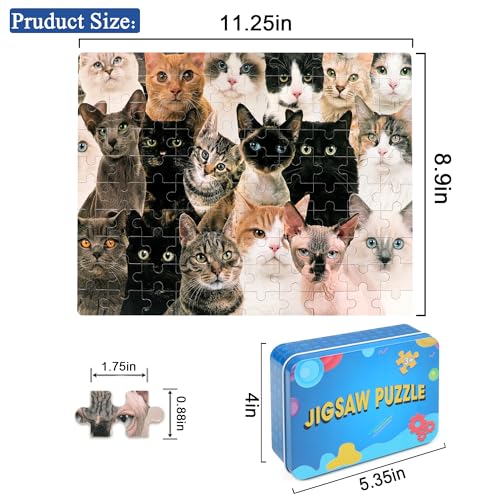 LELEMON 100 Pieces Cute Cats Jigsaw Puzzle for Kids Ages 48 Multicolor Cats Puzzles in a Metal Box Children Girls Boys Learning Educational Puzzles Toys - Image 5