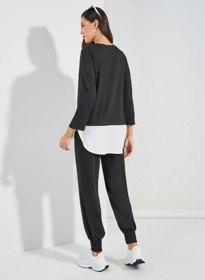 Styli Oversized Layered T-Shirt & Pintuck Detail Joggers Co-Ords
