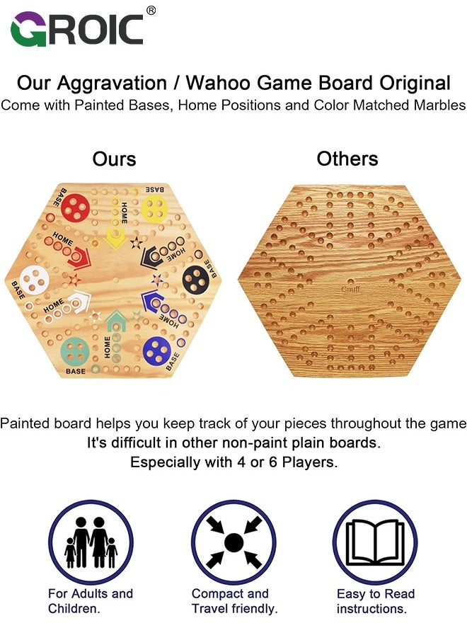 GROIC - Wooden Board Game,Ludo Board Game,Large Size Original Marble Game Board Game Double Sided Painted 6&4 Player,Fast Track Board Game Wooden with 6 Colors 24 Marbles 6 Dice - Image 1