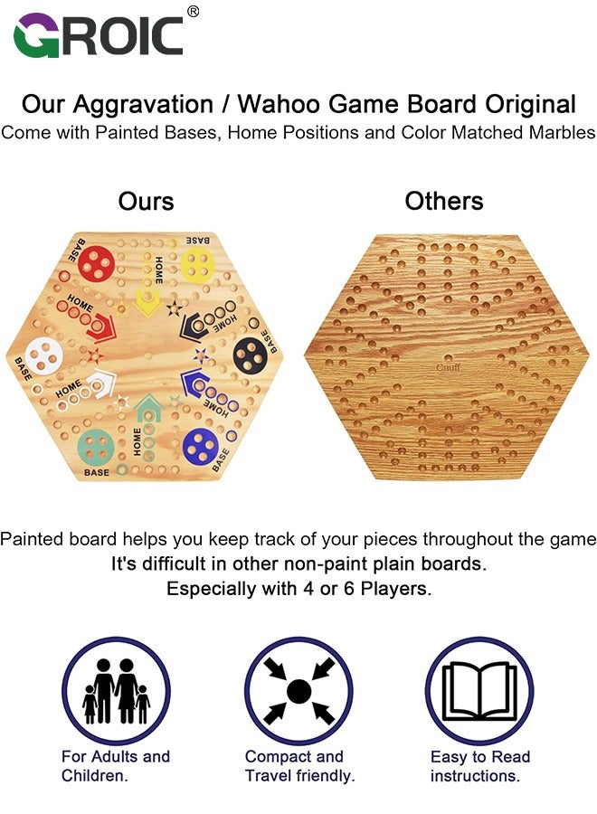 GROIC Wooden Board Game,Ludo Board Game,Large Size Original Marble Game Board Game Double Sided Painted 6&4 Player,Fast Track Board Game Wooden with 6 Colors 24 Marbles 6 Dice - Image 2