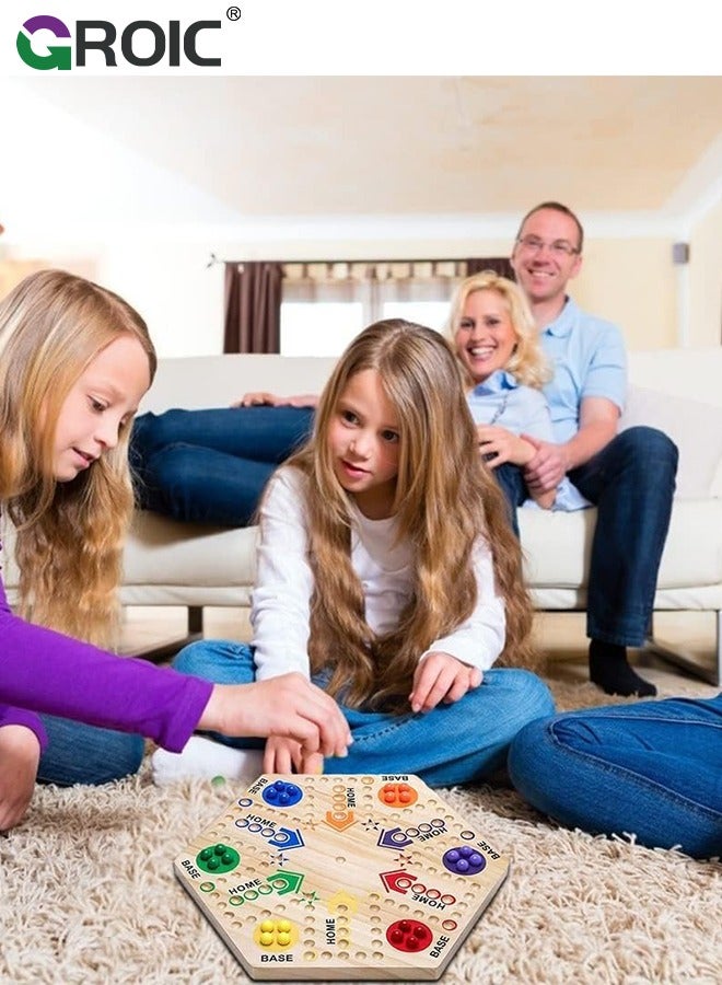 GROIC Wooden Board Game,Ludo Board Game,Large Size Original Marble Game Board Game Double Sided Painted 6&4 Player,Fast Track Board Game Wooden with 6 Colors 24 Marbles 6 Dice - Image 5