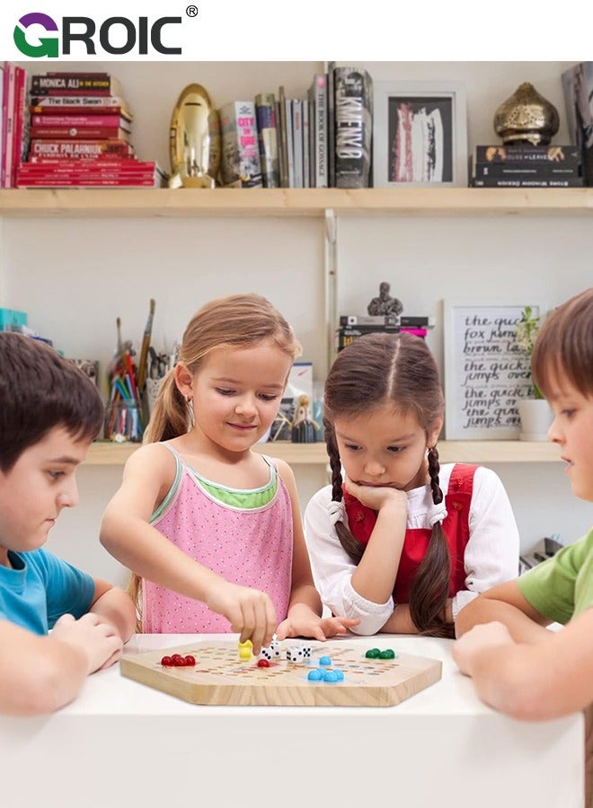 GROIC Wooden Board Game,Ludo Board Game,Large Size Original Marble Game Board Game Double Sided Painted 6&4 Player,Fast Track Board Game Wooden with 6 Colors 24 Marbles 6 Dice - Image 4