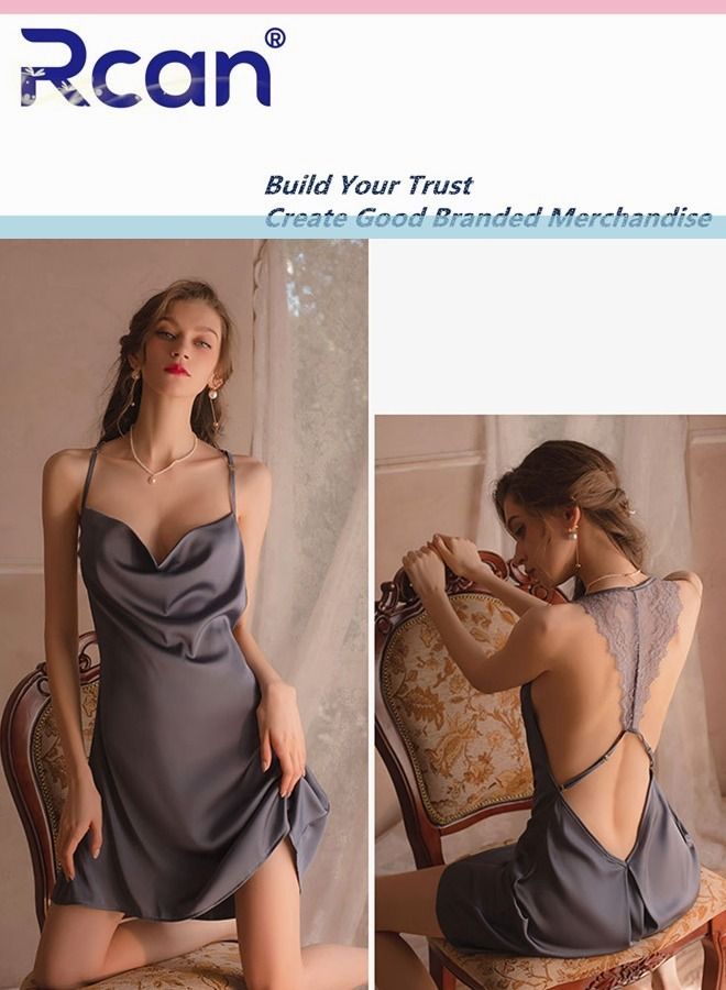 Rcan Fashion French Vintage Style Court Women's Home Lingerie Satin Backless Sling Ladies Boudoir Dress V-Neck Pajamas Short Mini Nightdress Sleepwear - Image 1