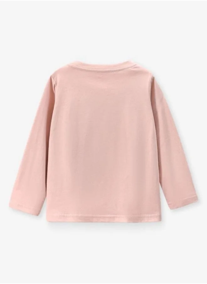 YUNIQEE Pink Printed Long Sleeve Crew Neck T-Shirt