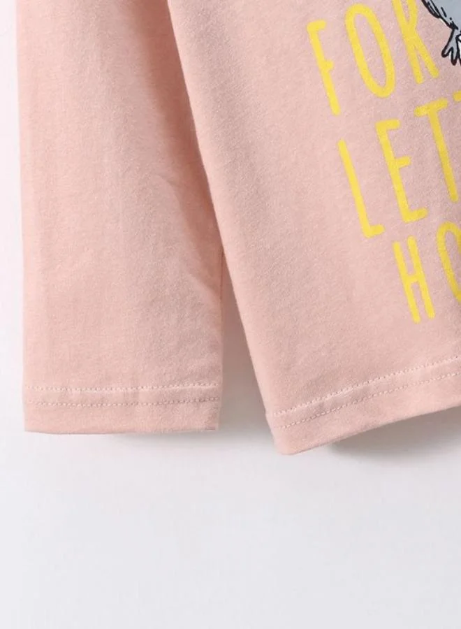 YUNIQEE Pink Printed Long Sleeve Crew Neck T-Shirt