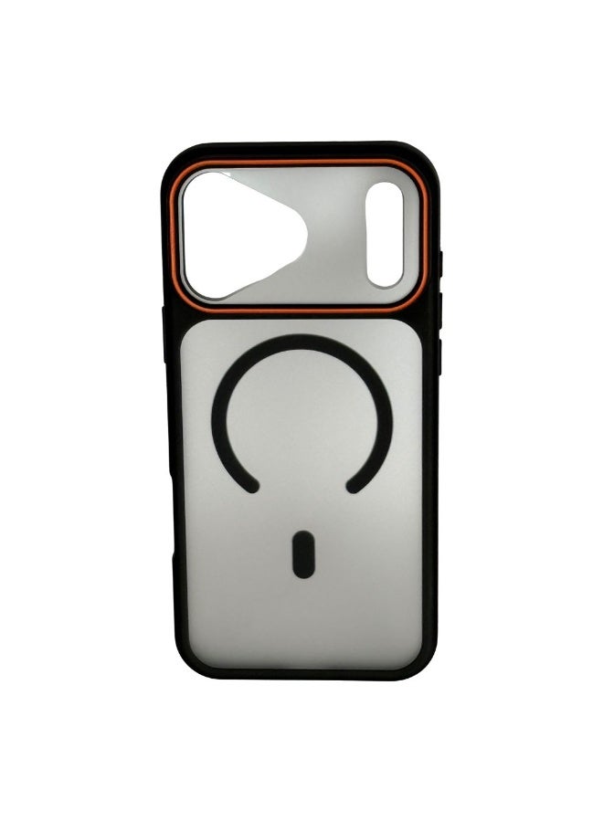 Magnetic Matte Case for iPhone 17 Pro Max – Shockproof Soft TPU Bumper with Frosted Semi-Transparent Back & Orange Frame, Wireless Charging Compatible - Image 1