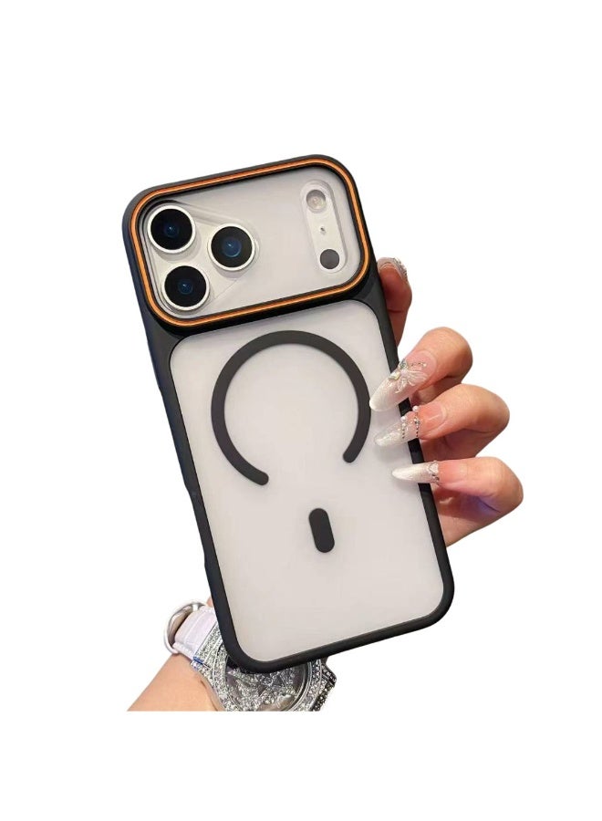 Magnetic Matte Case for iPhone 17 Pro Max – Shockproof Soft TPU Bumper with Frosted Semi-Transparent Back & Orange Frame, Wireless Charging Compatible - Image 2