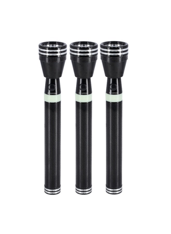 Krypton Rechargeable LED Flashlight KNFL5165 | Pack of 3 | Hyper Bright CREE LED | 3000m Long Range | 4 Hours Working | Aircraft Aluminium | Black - Image 1
