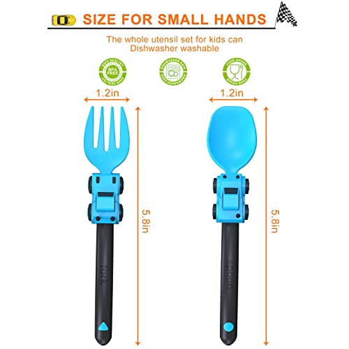 Deinyi Construction Toddler Utensils - Toddler Forks and Spoons - Kids Construction Truck Utensils - Forks and Spoons Silverware Set - Christmas Birthday Gift for 1 2 3 4 5 year old, Blue - Image 5