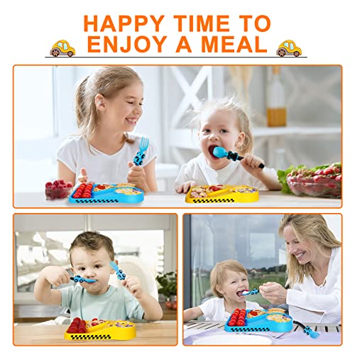 Deinyi Construction Toddler Utensils - Toddler Forks and Spoons - Kids Construction Truck Utensils - Forks and Spoons Silverware Set - Christmas Birthday Gift for 1 2 3 4 5 year old, Blue - Image 4