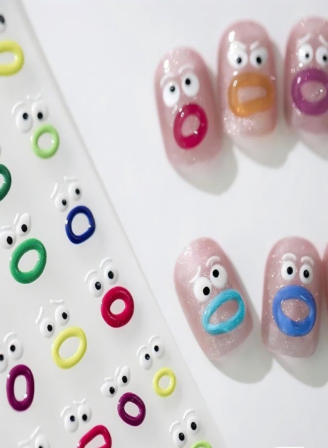 Dedyel Funny Face Nail Stickers Fun Big Lips Cute Cartoon Face Self-Adhesive Nail Stickers for Women Girls Kids Nail Art Decoration - Image 2