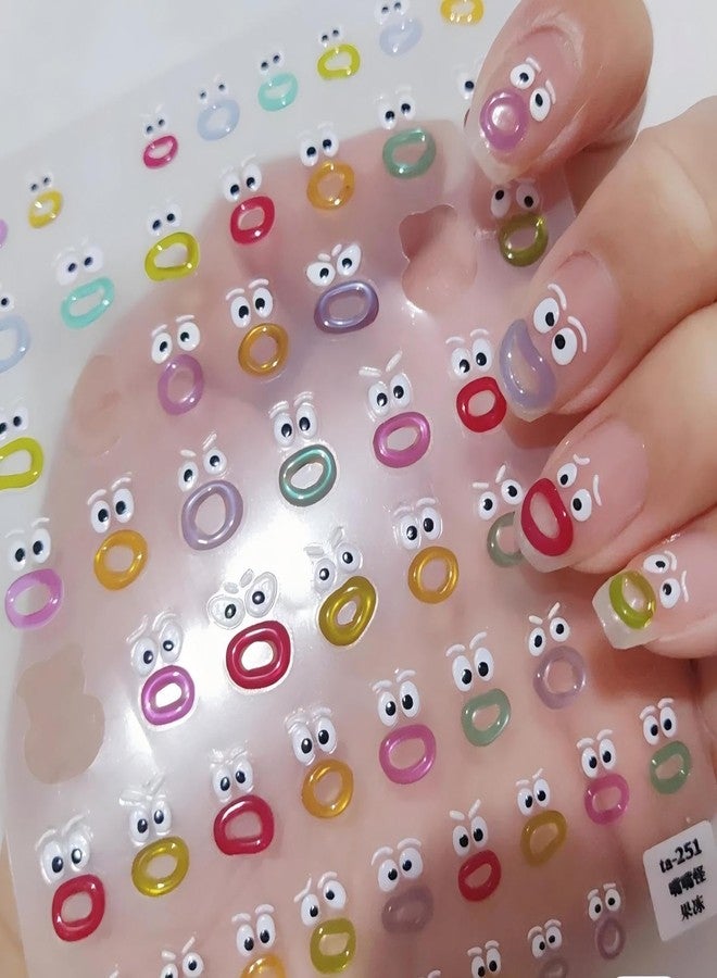 Dedyel Funny Face Nail Stickers Fun Big Lips Cute Cartoon Face Self-Adhesive Nail Stickers for Women Girls Kids Nail Art Decoration - Image 4