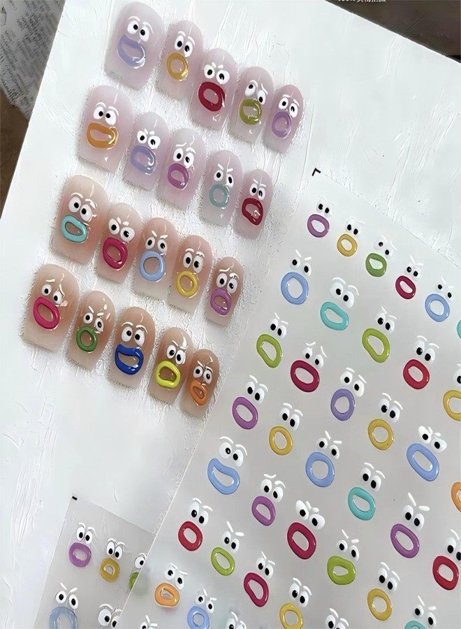 Dedyel Funny Face Nail Stickers Fun Big Lips Cute Cartoon Face Self-Adhesive Nail Stickers for Women Girls Kids Nail Art Decoration - Image 1