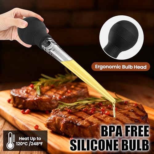 BAUSAR Large Turkey Baster for Cooking - Premium Baster Syringe for Hot Liquids - Heat-Resistant Silicone Bulb, Easy-Grip Design with Cleaning Brush - Dishwasher Safe - Baste Food with Ease - Black - Image 5
