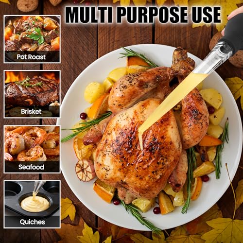 BAUSAR Large Turkey Baster for Cooking - Premium Baster Syringe for Hot Liquids - Heat-Resistant Silicone Bulb, Easy-Grip Design with Cleaning Brush - Dishwasher Safe - Baste Food with Ease - Black - Image 3