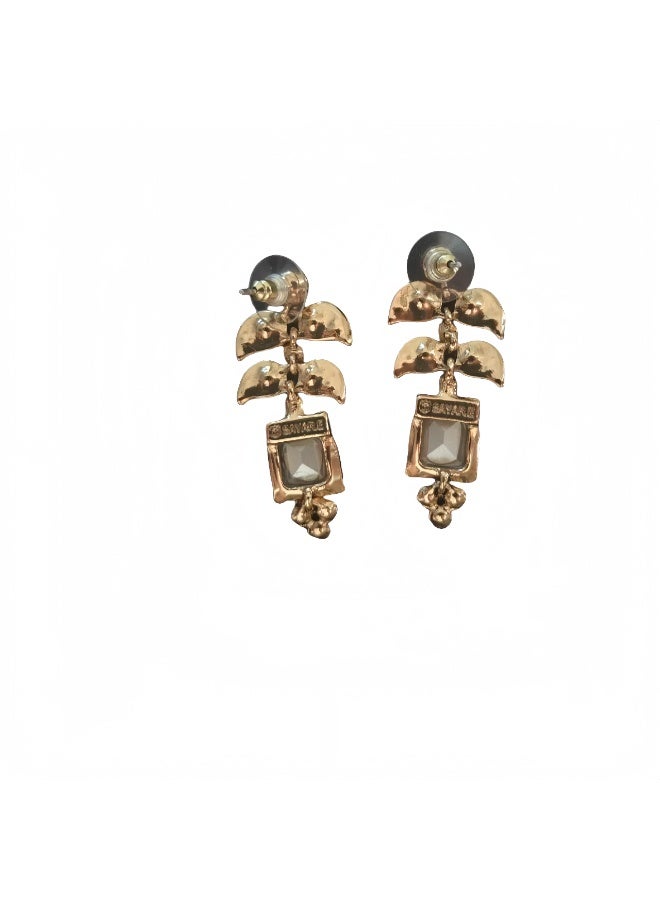 LumiArk Gold - Tone Leaf - Shaped Earrings with Multi - Color Gemstones - Image 1