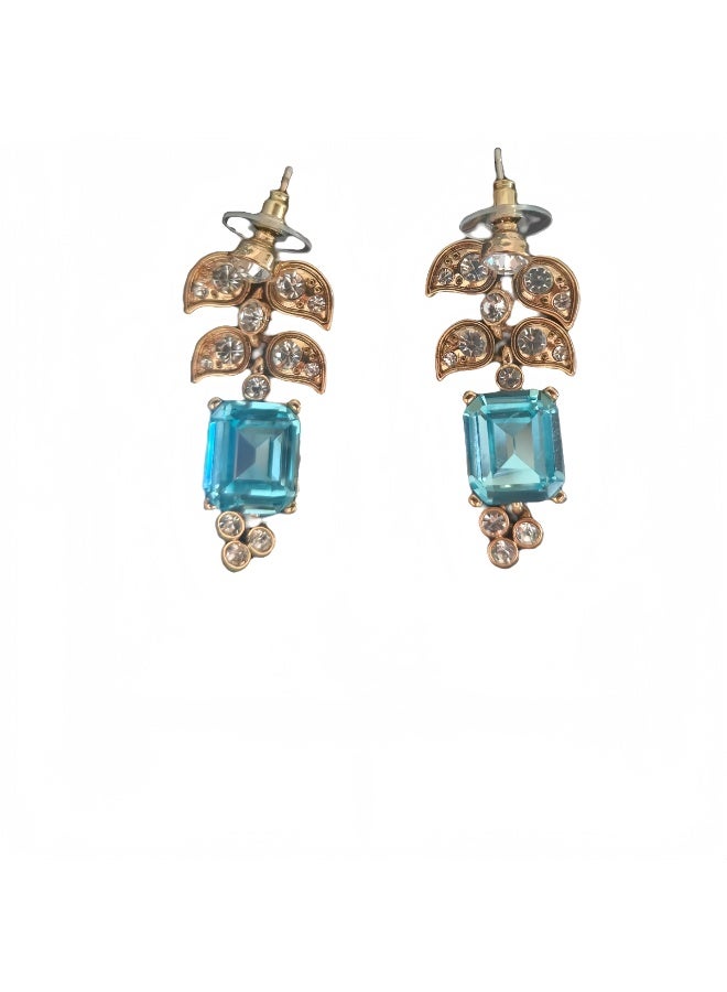 LumiArk Gold - Tone Leaf - Shaped Earrings with Multi - Color Gemstones - Image 3
