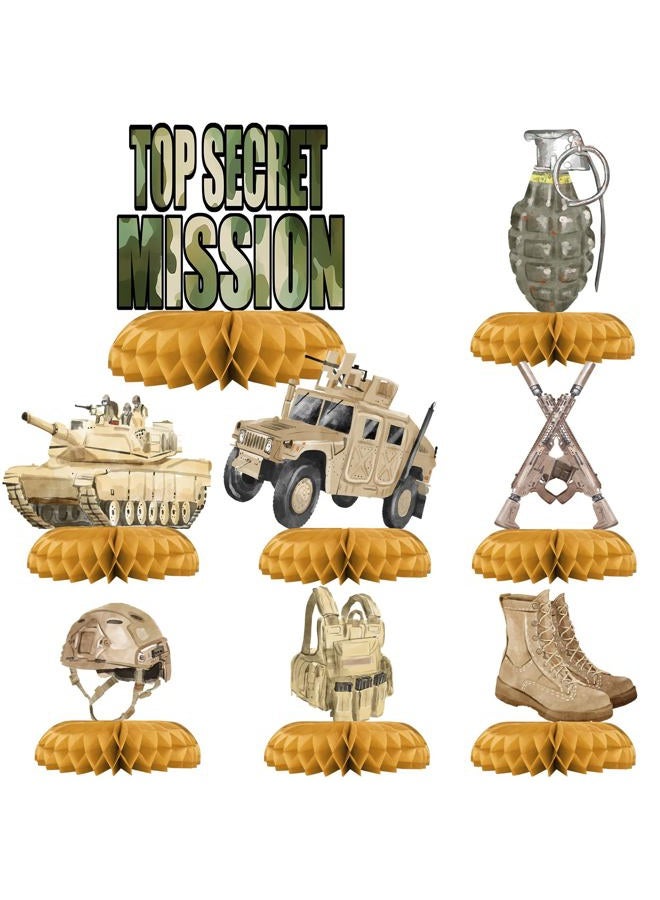 Outego Army Party Centerpiece Set - 3D Tank Honeycomb Army Birthday Decorations and Army Table Toppers for Kids' Military-Themed Birthday and Baby Shower Table Decor - Image 1