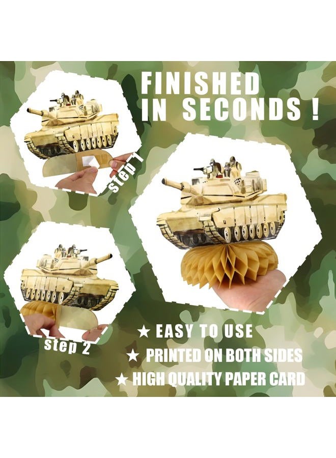 Outego Army Party Centerpiece Set - 3D Tank Honeycomb Army Birthday Decorations and Army Table Toppers for Kids' Military-Themed Birthday and Baby Shower Table Decor - Image 4