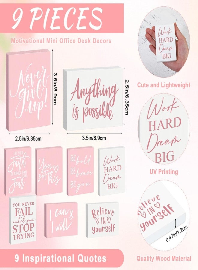 Rossesay 9 Pcs Mini Inspirational Wooden Signs Positive Quotes for Desk Motivational Quotes Table Wall Decor Tabletop Art Office Decor for Desk Home Classroom Office Employee Gifts(Pink) - Image 2