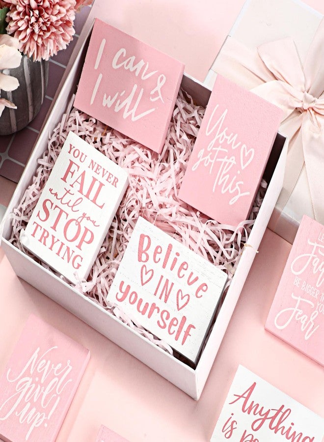 Rossesay 9 Pcs Mini Inspirational Wooden Signs Positive Quotes for Desk Motivational Quotes Table Wall Decor Tabletop Art Office Decor for Desk Home Classroom Office Employee Gifts(Pink) - Image 5