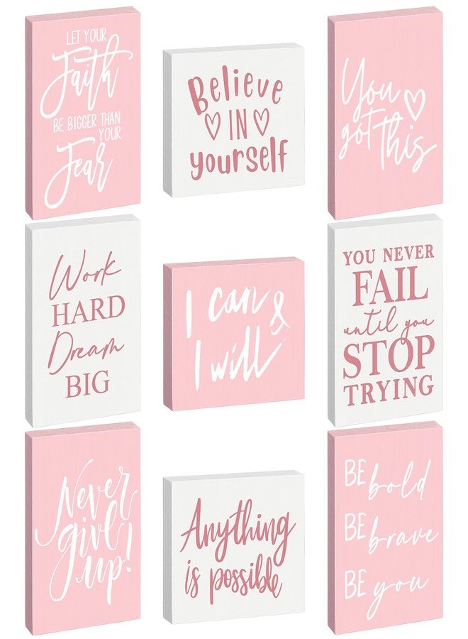 Rossesay 9 Pcs Mini Inspirational Wooden Signs Positive Quotes for Desk Motivational Quotes Table Wall Decor Tabletop Art Office Decor for Desk Home Classroom Office Employee Gifts(Pink) - Image 1