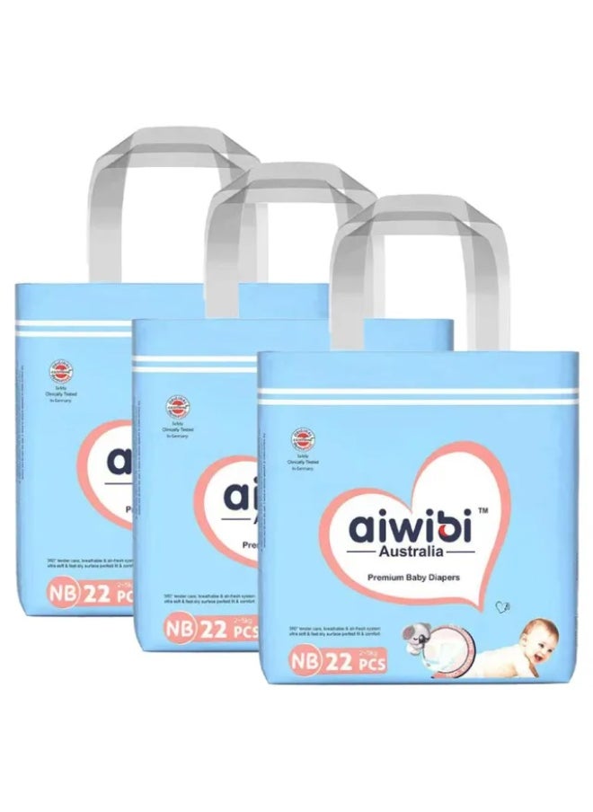 aiwibi Aiwibi - Newborn Premium Diapers - 2-5 kg - Size 1 - Pack of 3 - 22pcs 