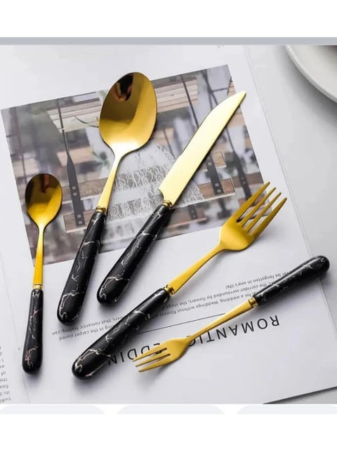 A complete set of spoons, forks and knives, 5 pieces, multi-colour