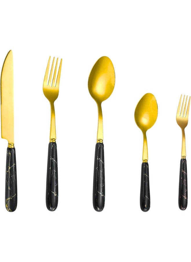 Generic - A complete set of spoons, forks and knives, 5 pieces, multi-colour - Image 1
