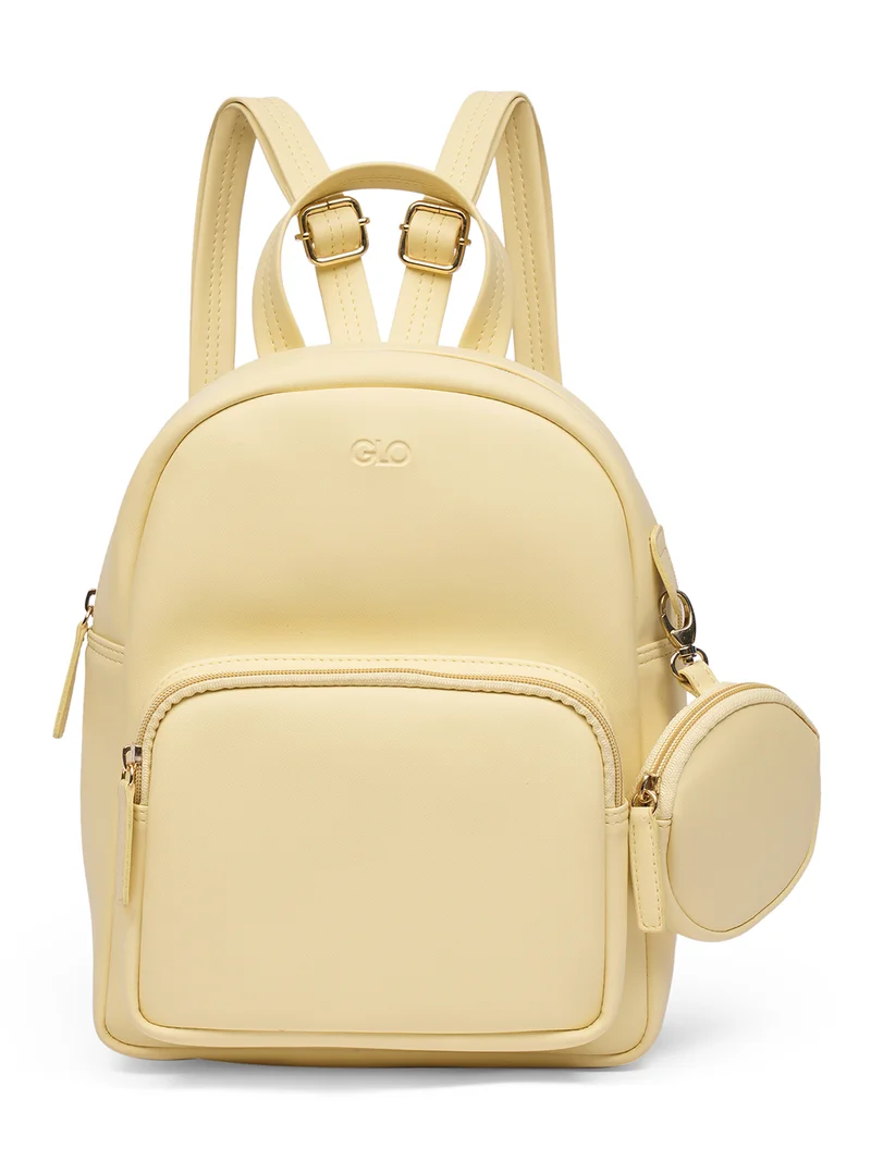 globus Globus Women Yellow Vegan Leather Ergonomic Strap Small Backpack With Pouch