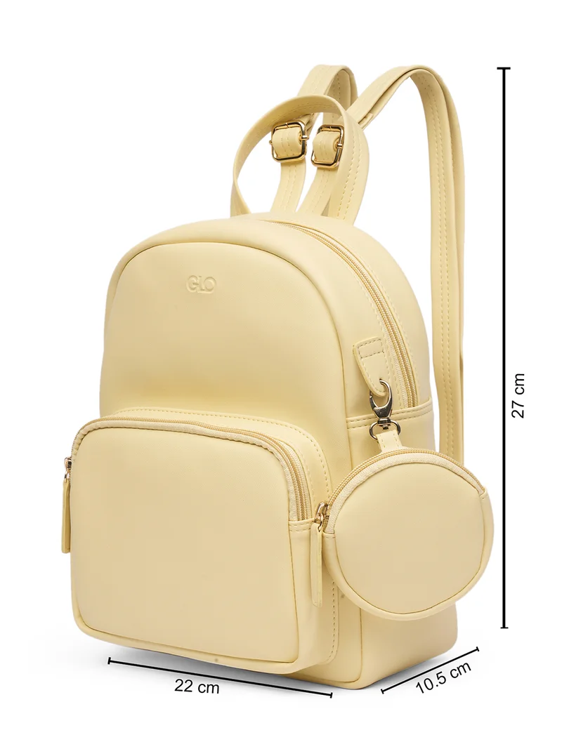 globus Globus Women Yellow Vegan Leather Ergonomic Strap Small Backpack With Pouch