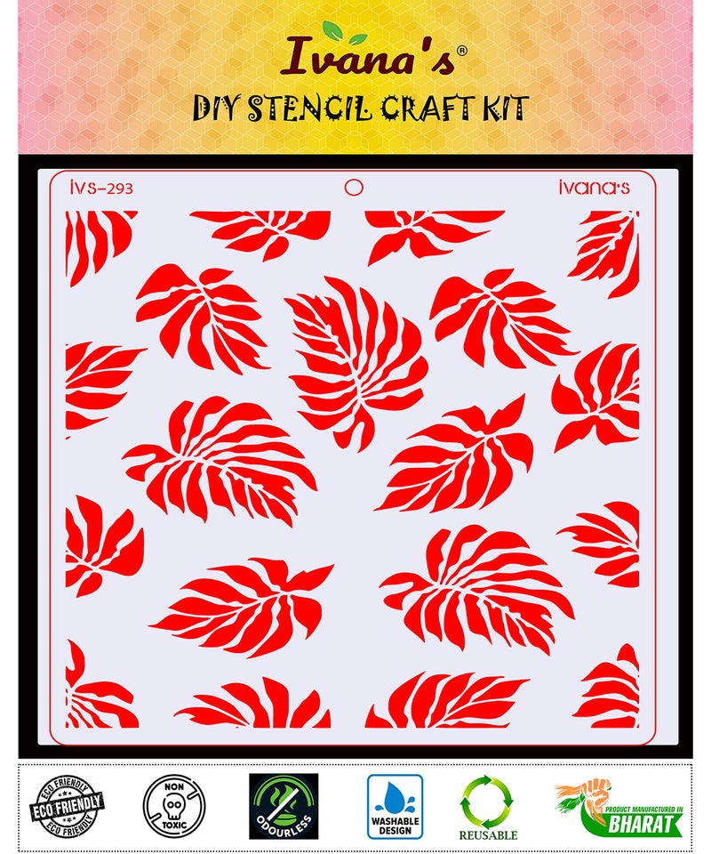 IVANA'S Leaves Reusable Stencil for Art & Craft, DIY Decorative Stencil for Painting on Canvas, Fabric, Cloth, Paper, Glass, Furniture and Wall, Size - 6 x 6 inch, Pack of 1, IVS-293, Off White - Image 2