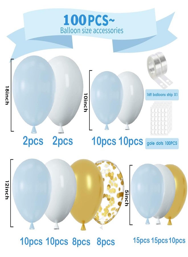 YMSZ Blue and White Gold Balloons,100 pcs Blue White Gold Balloon Garland Arch Kit Metallic Chrome Gold Ballons with Macaroon Blue White Latex Balloons for Wedding Bridal Shower Baby Shower Decoration - Image 2