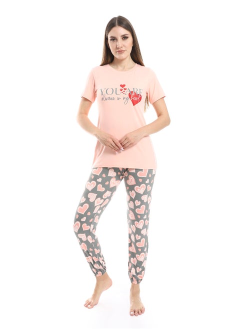 Women Pajama Set With Half Sleeves And Printed Photo
