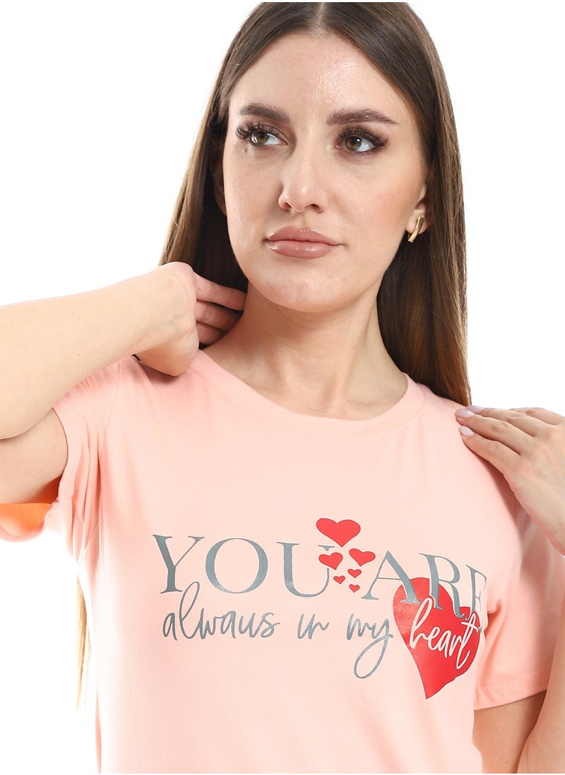 Women Pajama Set With Half Sleeves And Printed Photo