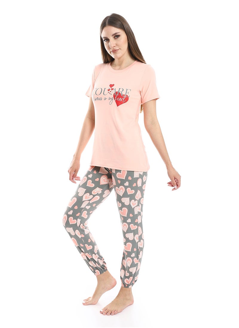 Women Pajama Set With Half Sleeves And Printed Photo