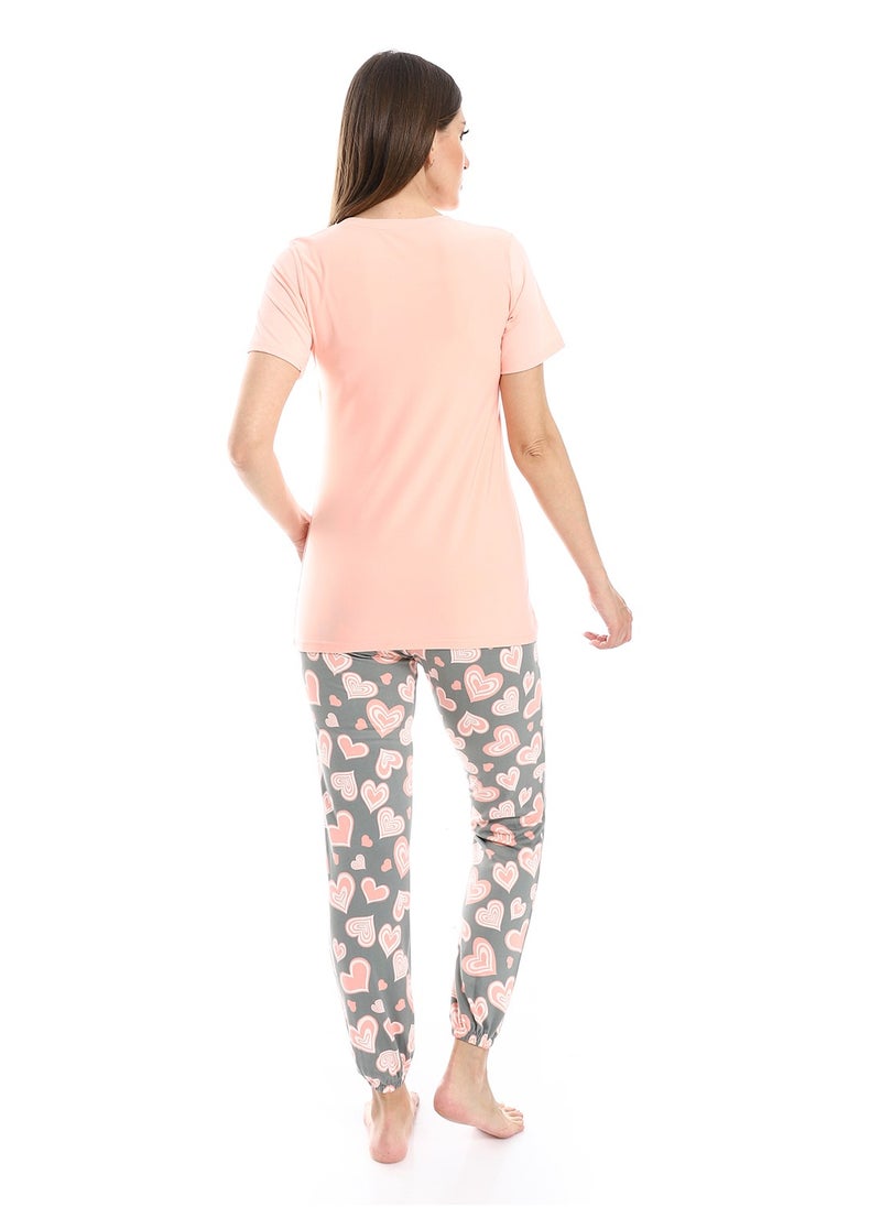 Women Pajama Set With Half Sleeves And Printed Photo