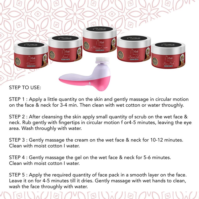 Blu Lady Professional Mix Fruit Facial Kit with Face Massager for Facial lotus Papaya Party Glow Instant Glow Ever in India All Type Skin Fairness Set of 6 275 G - Image 2