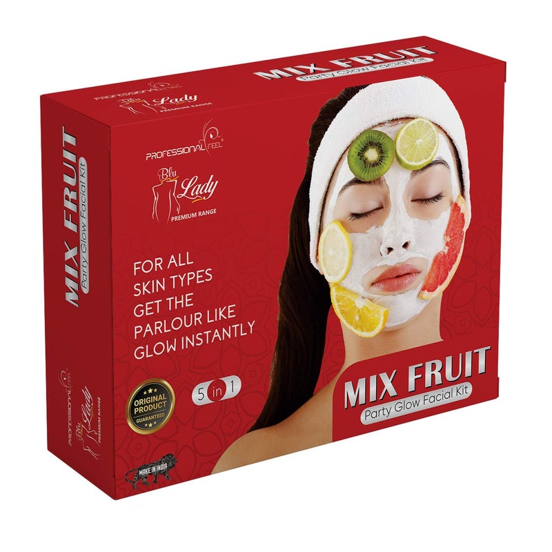 Blu Lady Professional Mix Fruit Facial Kit with Face Massager for Facial lotus Papaya Party Glow Instant Glow Ever in India All Type Skin Fairness Set of 6 275 G - Image 5