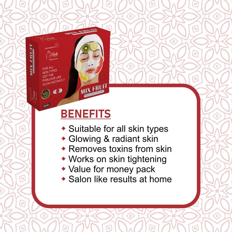 Blu Lady Professional Mix Fruit Facial Kit with Face Massager for Facial lotus Papaya Party Glow Instant Glow Ever in India All Type Skin Fairness Set of 6 275 G - Image 4