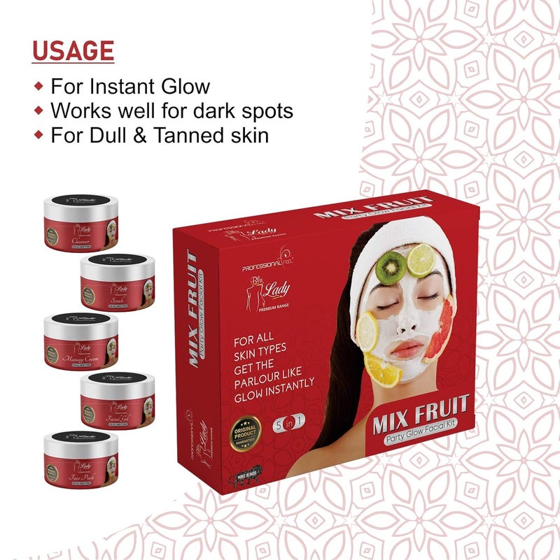 Blu Lady Professional Mix Fruit Facial Kit with Face Massager for Facial lotus Papaya Party Glow Instant Glow Ever in India All Type Skin Fairness Set of 6 275 G - Image 3
