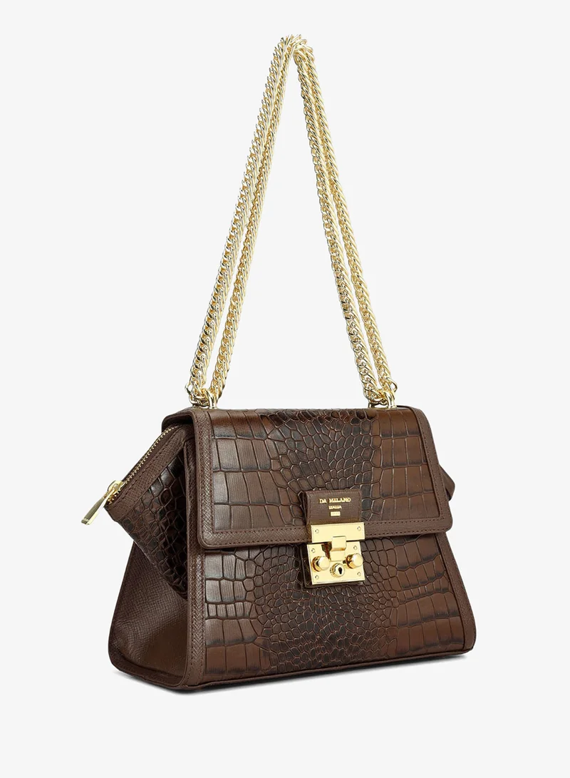 Da Milano Small Croco Leather Shoulder Bag - Walnut