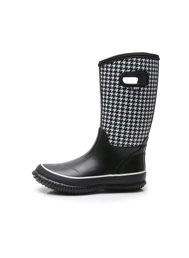 WTW Womens Mid Calf Rain Boots - Waterproof Insulated Neoprene Rubber Boots Mud Outdoor Hunting Garden Boots, Houndstooth, 9 - Image 2