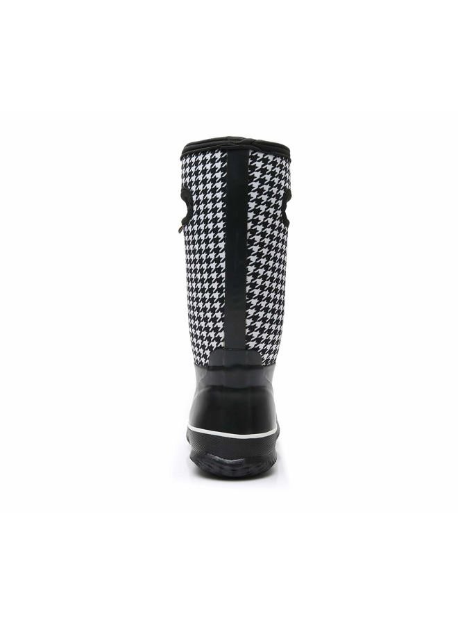 WTW Womens Mid Calf Rain Boots - Waterproof Insulated Neoprene Rubber Boots Mud Outdoor Hunting Garden Boots, Houndstooth, 9 - Image 3