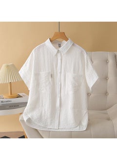 Plus Size Women's Shirt With Shoulder Short Sleeve Summer Cardigan 200kg Chubby Girl Pleated Shirt Loose Slim 660