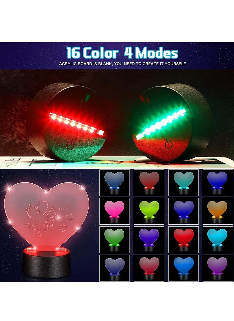Generic - 3D Night LED Light Lamp Bases Including 6 Light Display Stands 6 Clear Acrylic Sheets 6 Remote Controls 6 Charging Cables, Adjustable 16 Colors 4 Modes Acrylic Lamp Base 6 Sets Heart Style - Image 1